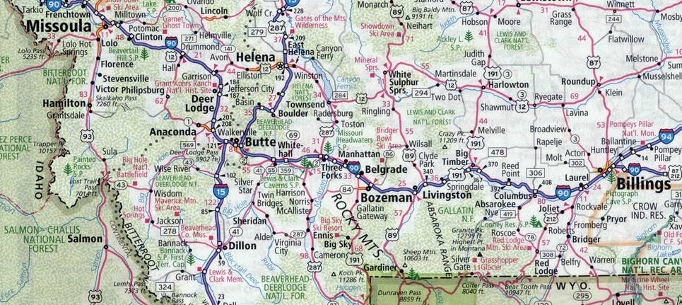 Driving to Butte, Montana map